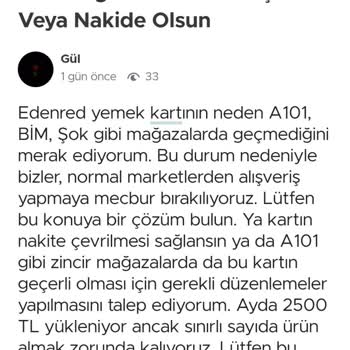 Edenred Kart A101 BİM Şok Gibi Mağazalarda Da Geçsin Veya Nakide Olsun