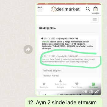 Deri Market Ücret İadesi Yapmıyor!
