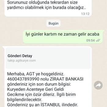 AGT Kurye (aynigunteslim.com) Ziraat Bankası Kartım Kuryede Kayboldu!