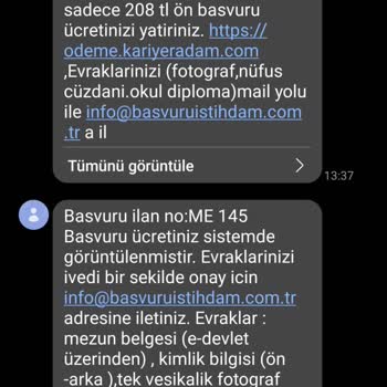 Kariyer Adam PTT İş İlanı Ön Başvuru İçin 208 Lira Yanıltması