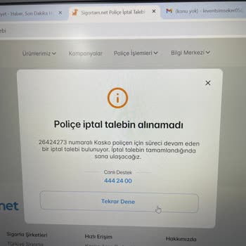 Sigortam.net Kasko Poliçesi İptali İçin Müşteri Hizmetleri Problemi