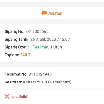 Trendyol Yemek Siparişi Sonrası Sipariş İptali
