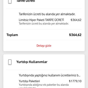 Vodafone Yüksek Fatura Bedeli