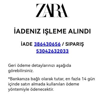 Zara Paramı İade Etmiyor