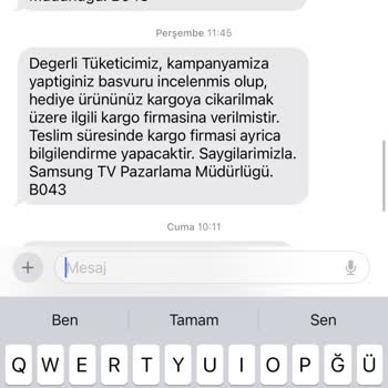 Samsung Hediye Ürünümü Bana Teslim Etmiyor