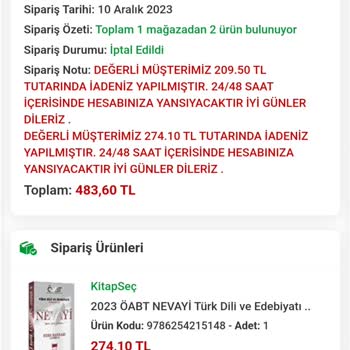 Kitapsec 2 Hafta Bekledim 2 Kitabı Da İptal Etti.