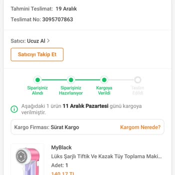 Sürat Kargo Teslim Edilmeyen Sipariş