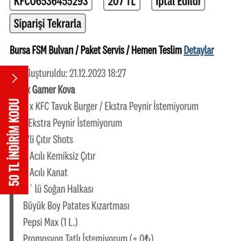 KFC Sipariş İptali, Para İadesi Yapılmaması