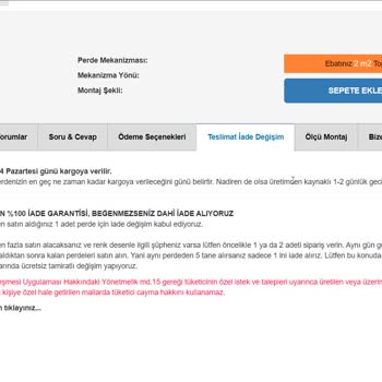 Perde.com İade Talebi Almıyor