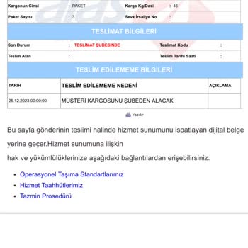 Adrese Kargo Teslim Etmeyen Aras Kargo
