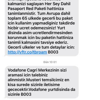 Vodafone Yurt Dışı Hatası