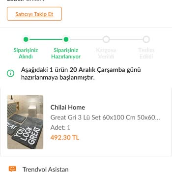 Chilai Home Trendyol'dan 15aralıkta Satın Aldığım Ürün 26 Aralıkta Da Kargolanmadı