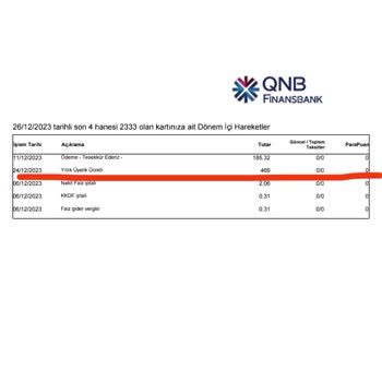 QNB Finansbank Yıllık Üyelik Ücreti Kesintisi