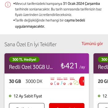 Vodafone Fahiş Faturalı Tarife Ücretleri