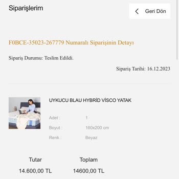 Yatsan Teslim Edilmeyen Sipariş, Teslim Edildi Görünüyor