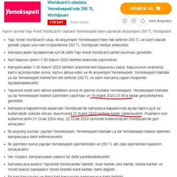 Yapı Kredi 250 Worldpuan Vermiyor