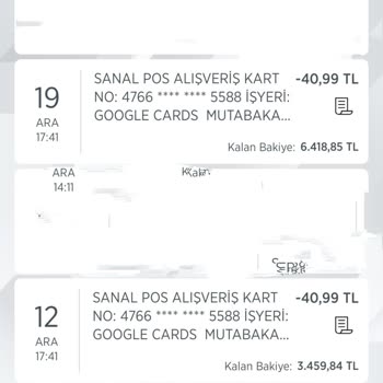 Google Hesabımdan, Benden İzinsiz Para Çekmiş