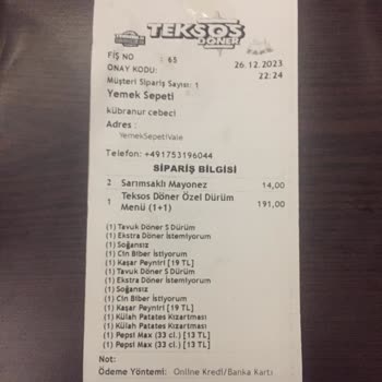 1Teksos Döner Teksos Döner Kötü Hizmet