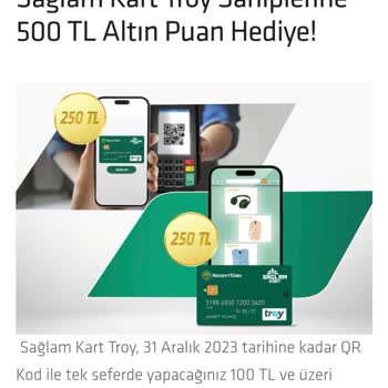 Kuveyt Türk Sağlam Kart Troy E-ticaret Kampanyası Yatırılmayan 250₺ Altın Puan Hk.