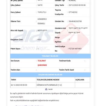 73 Yaşındaki Müşterinin Aras Kargo Teslimat Sorunu