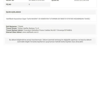 VakıfBank Kazandıran Tarife Adı Altında Alınan Para
