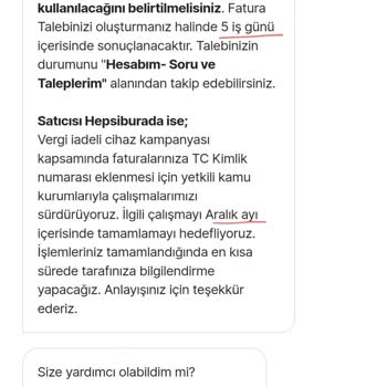 Hepsiburada Faturada T. C. Kimlik Numarası Ve VKN Bulunmaması