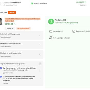 Saeco Hepsiburada.com Dan Aldığım Ayıplı Ürün