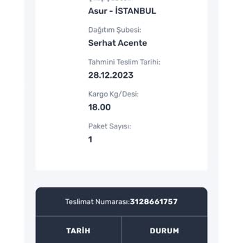 Sürat Kargo İkitelli Aktarma Bekleyen Kargom