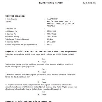 Başkent Elektrik Dağıtım Enerjisa Başkent Elektrik Perakende Satış A. Ş. Yüzünden Oluşan Hasar