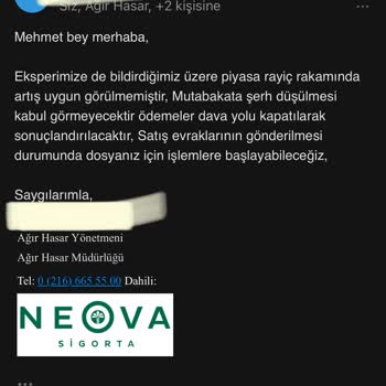 Neova Sigorta Kasko Tazminat Mutabakatına Şerh Düşmüyor