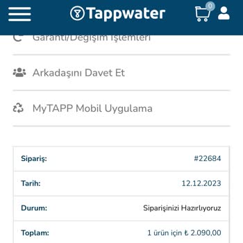 Tapp Water Sipariş Göndermiyor. Firmaya Ulaşılamıyor.