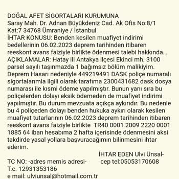 DASK Muafiyet Tutarının Tarafıma İade Edilmedi.