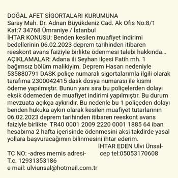 DASK Muafiyet Tutarının Tarafıma İade Edilmedi.