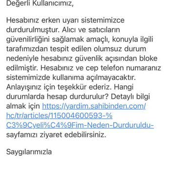 Sahibinden E-Devlet Doğrulama Sonrası Hesap Bloke İşlemi