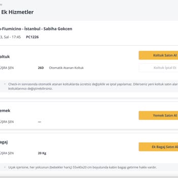 Pegasus Kabin Bagajı Hakkim İçin Alınan Ekstra Ödeme