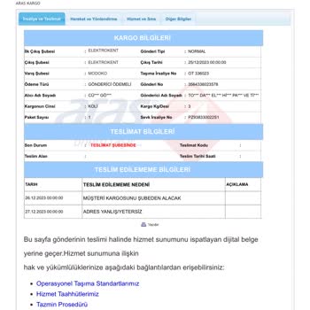 Aras Kargo Teslim Edilmeyen Kargo