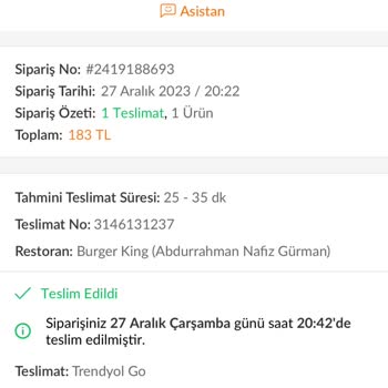 Trendyol Yemek Siparişi İptal Etmiyor Ve Teslim Edildi Gözüküyor