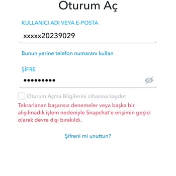 Snapchat Hesaba Giriş Yapamıyorum