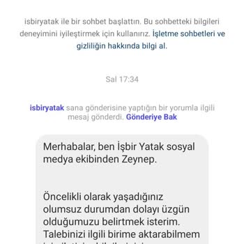 İşbir Yatak İnternet Üzerinden Satış Sonrası Müşteri Hizmetleri Sorunları