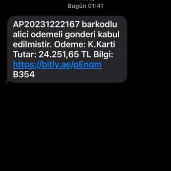 HRAHIMEMTAL (SMS) Kabul Edilmeyen Yüksek Tutarlı Kargo Şaşkınlığı