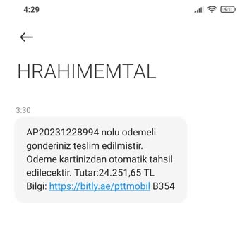 Hrahımemtal (SMS) AP20231228994 Numaralı Ödemeli Gönderi