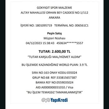 Arena Sport Gökyiğit Spor Malzemeleri Şikayeti