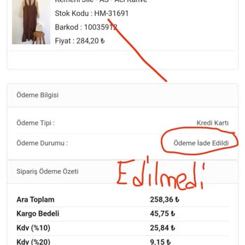 Hepsi Moda İptal Edilen Ürünün Geri Ödemesi Yapılmadı