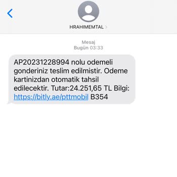 HRAHIMEMTAL (SMS) Gece Mesajıyla Gelen Şüpheli Kargo Bildirimi