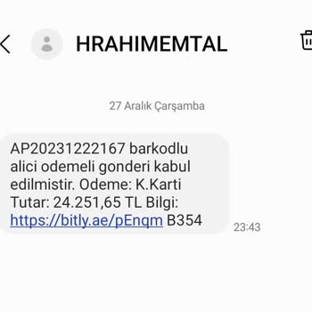 Hrahımemtal (SMS) Haksız Kargo Ücret Talebi Şoku