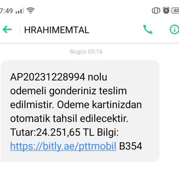 Hrahımemtal (SMS) PTT Mobil Tarafından Gelen Mesaj Şikayeti