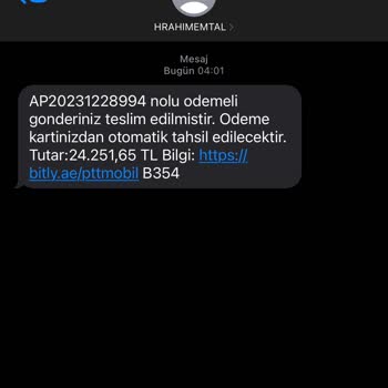 PTT Kargo PTT Gelen Mesaj