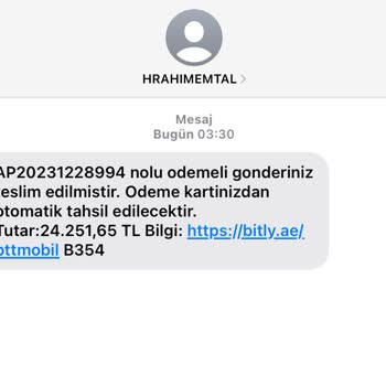 Hrahımemtal (SMS) Şirketi Gelen Mesaj