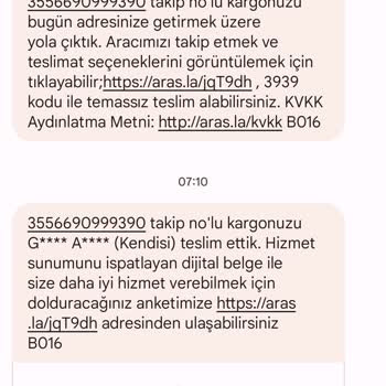 Aras Kargo'dan Gelen Mesaj