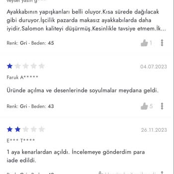 Salomon Ayakkabı Kalitesiz Ürün Hayal Kırıklığı Yarattı